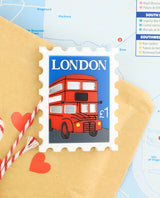 Boarding the Double-Decker Bus Stamp Brooch