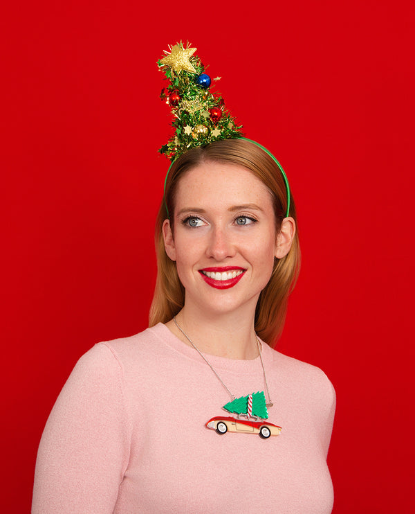 Christmas Tree on my Mid Century Car Necklace