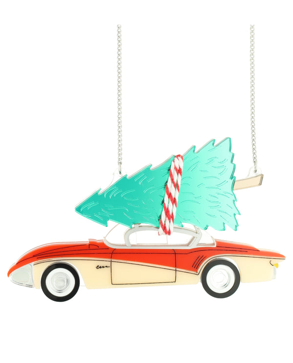 Christmas Tree on my Mid Century Car Necklace