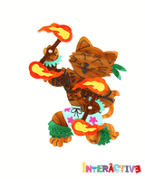 Fire Dancing Cat at the Luau Brooch -Interactive-