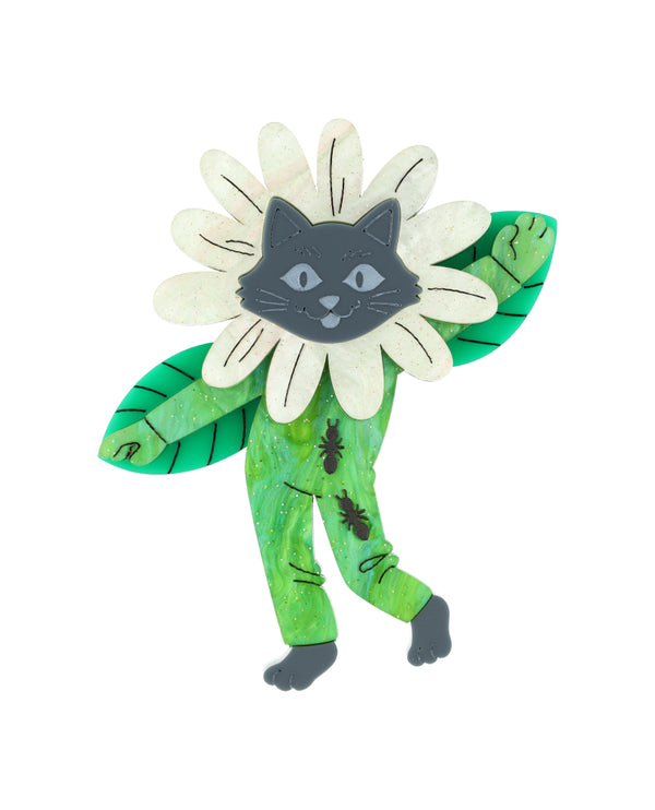 Hattie the Flower Cat Brooch