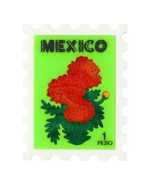 Marigolds in Mexico Stamp Brooch