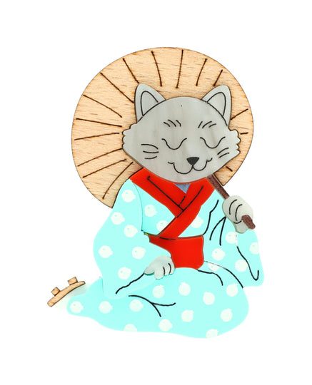 Merlin the Cat in their Yukata Kimono Brooch
