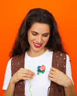 Tehuana Floral Embroidery Brooch
