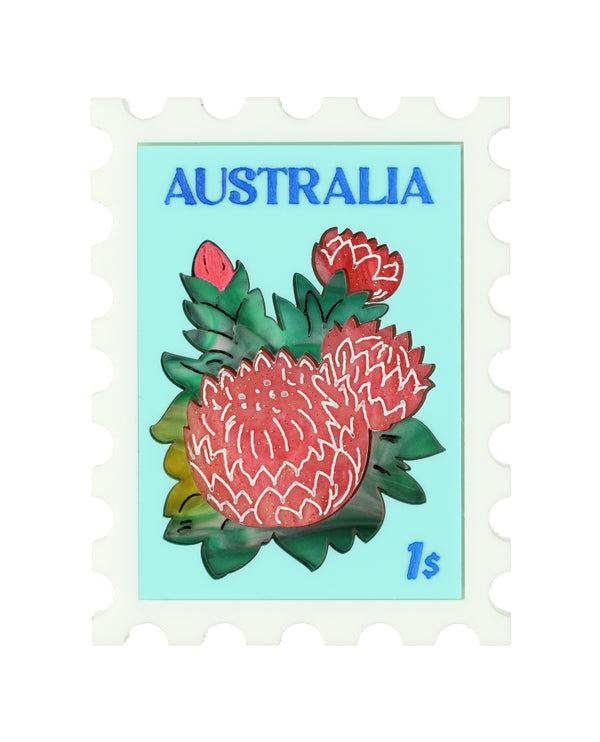 Waratah in Australia Stamp Brooch