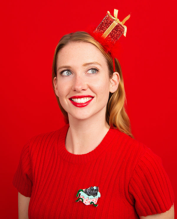Whiskered Christmas Crasher Brooch