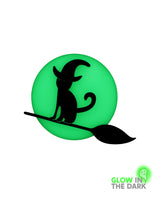 Witchy Cat on the Broom Brooch -Glow in the Dark-