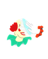 Cake-into-clown's-face-brooch-la-vidriola-plastic-jewellery-circus-where-the-magic-happens-detail