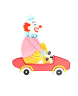 Clown-tiny-car-brooch-la-vidriola-plastic-jewellery-circus-where-the-magic-happens-detail