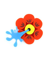 Clown-water-squirt-flower-brooch-la-vidriola-plastic-jewellery-circus-where-the-magic-happens-detail