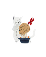 Topiary Trimming Cat Upside Down Edition Brooch