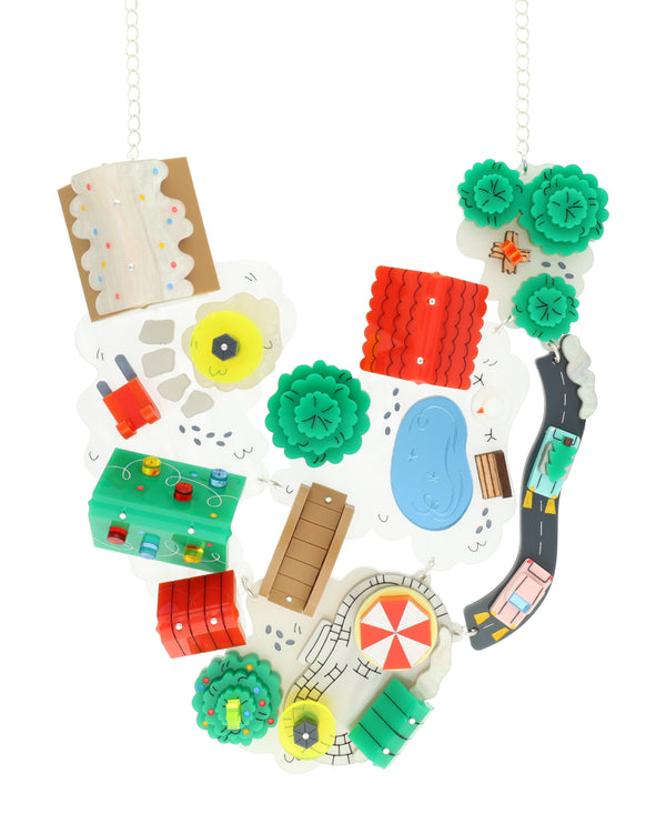 A Snowy Twee Village From Above Statement Necklace