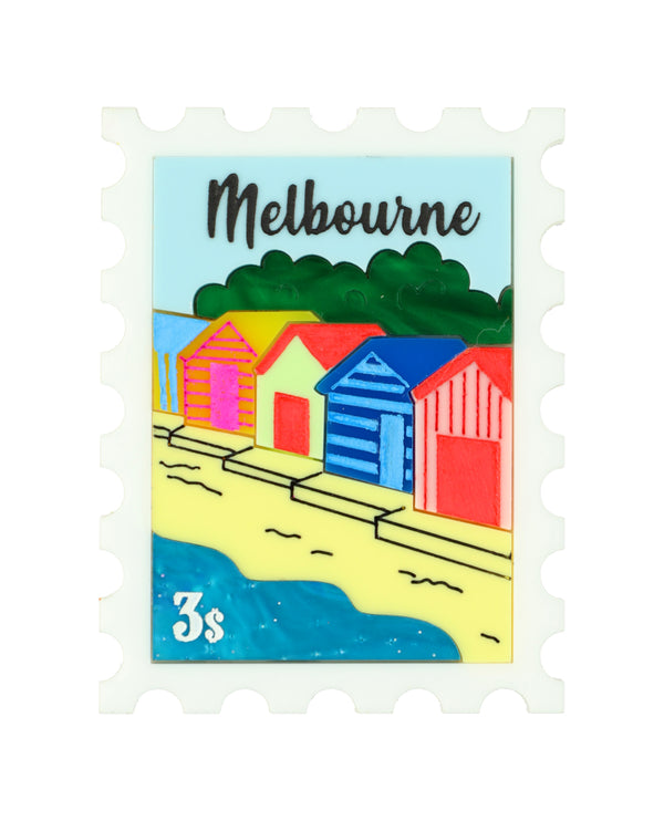Bathing Boxes in Brighton, Melbourne Stamp Brooch