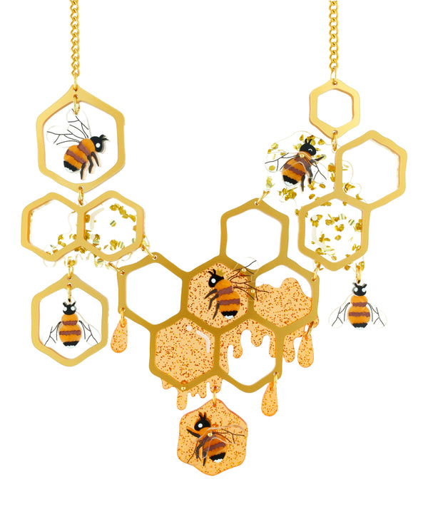 Bee-autiful Golden Honeycomb Hive Necklace