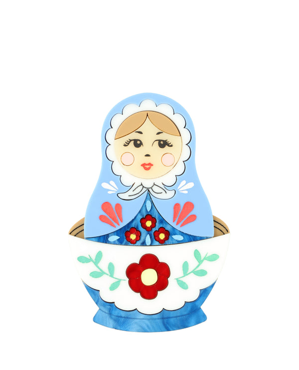 Blue Matryoshka Brooch