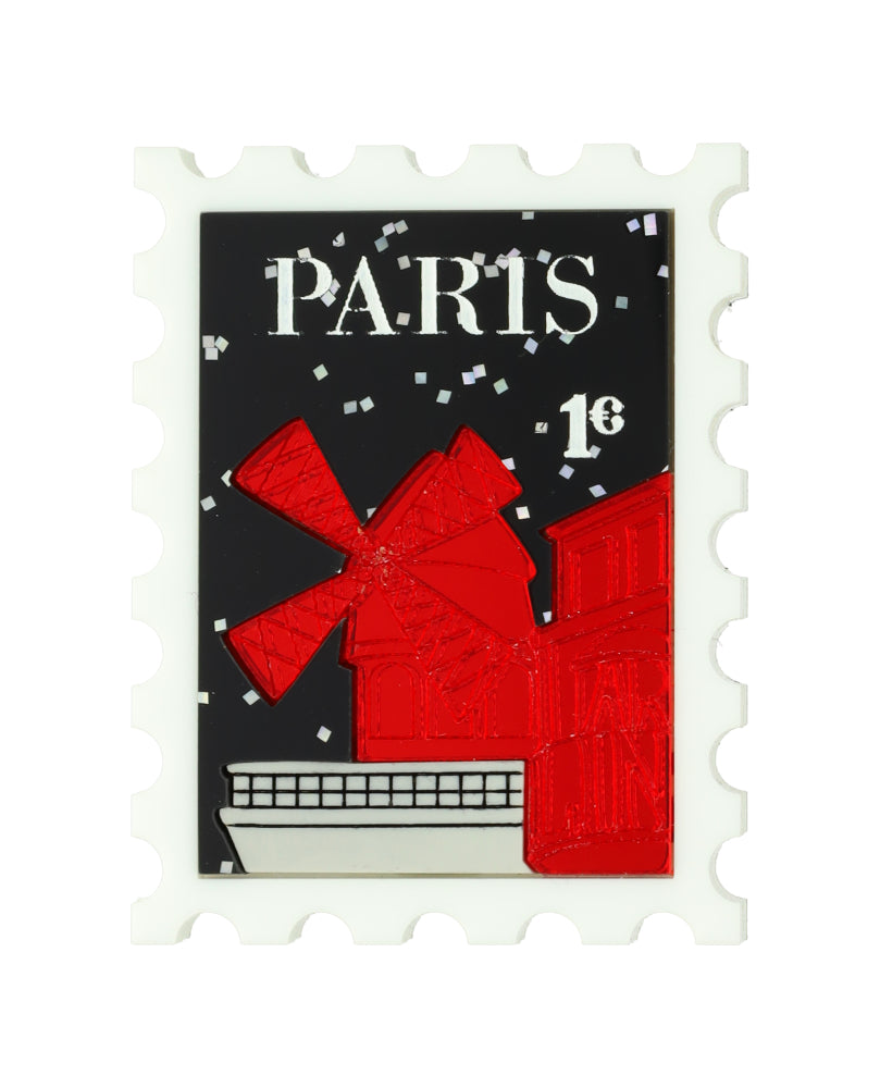 Bonjour From Moulin Rouge, Paris Stamp Brooch