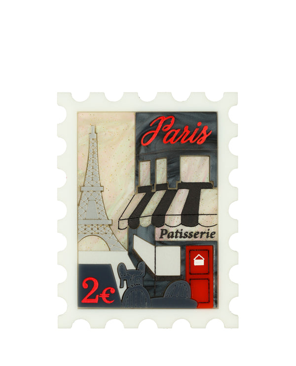 Bonjour from Paris Stamp Brooch
