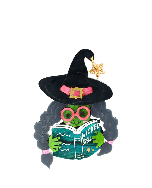Boo-kworm Witch Brooch