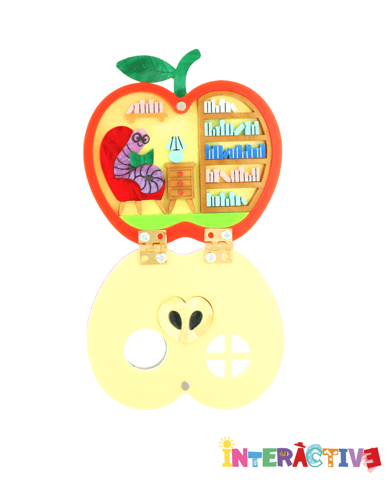 Bookworm’s Apple Library Brooch -Interactive-