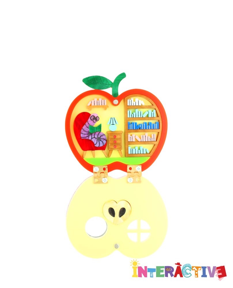 Bookworm’s Apple Library Brooch -Interactive-