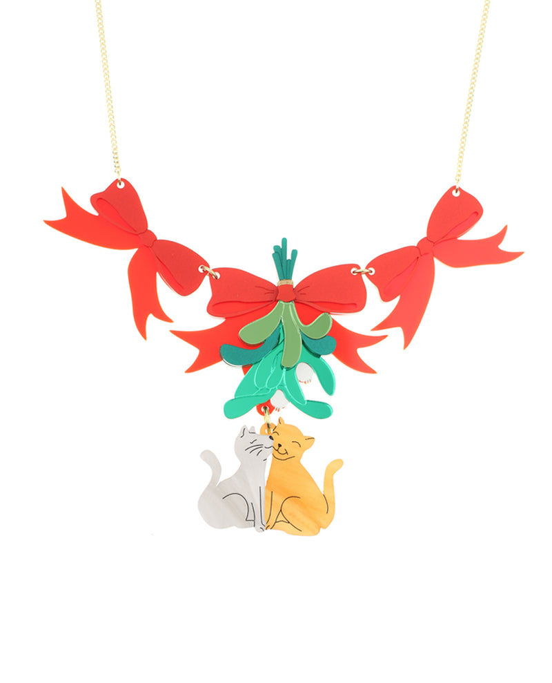 Cat kiss under the mistletoe necklace