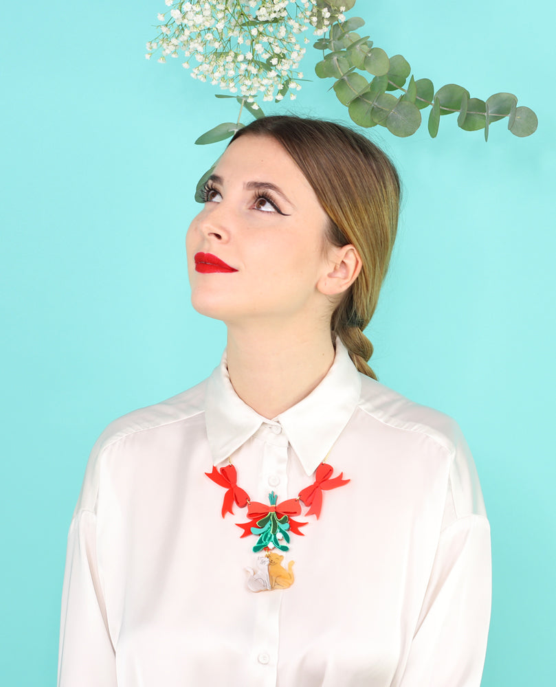Cat kiss under the mistletoe necklace
