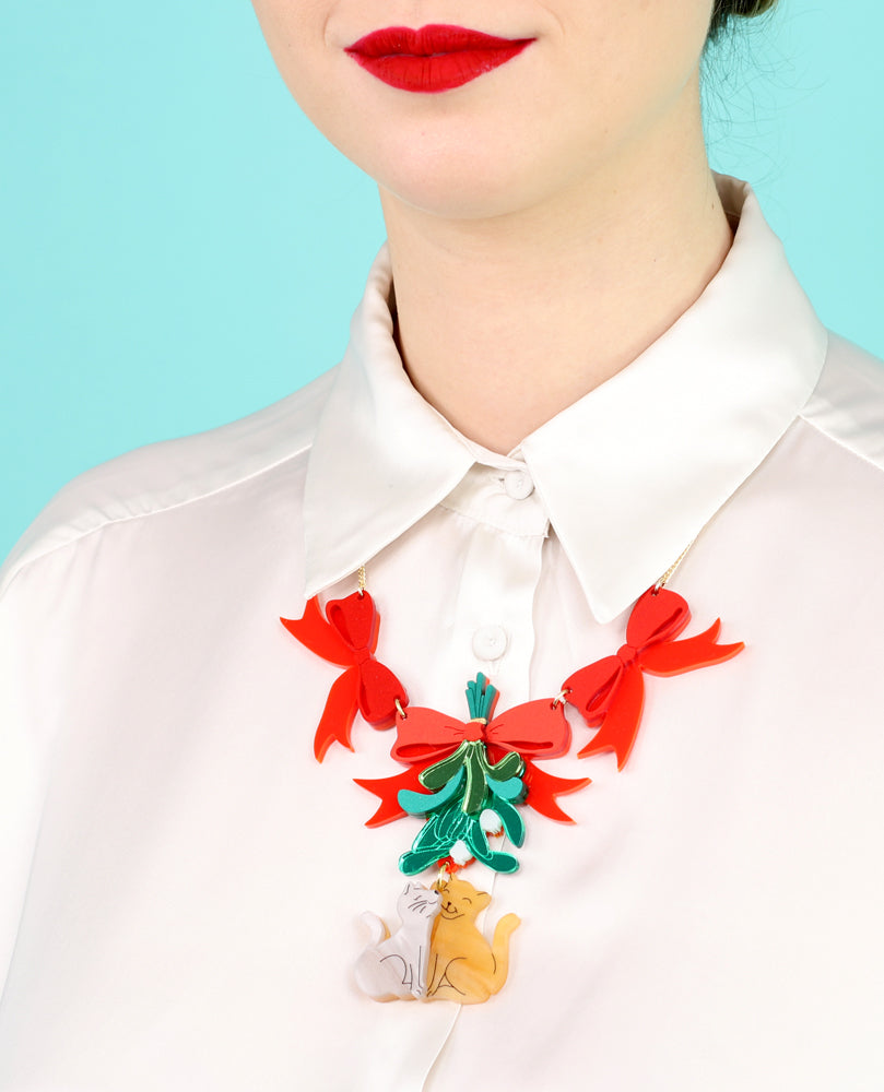 Cat kiss under the mistletoe necklace