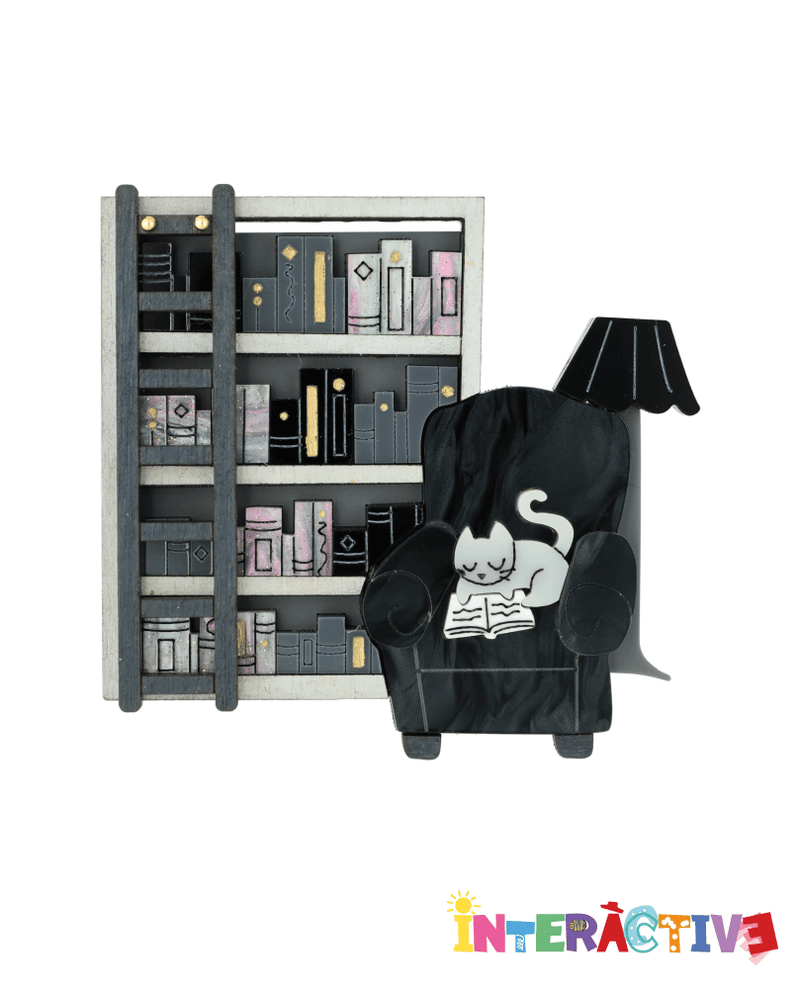 Cat’s Reading Hours Brooch -Interactive-