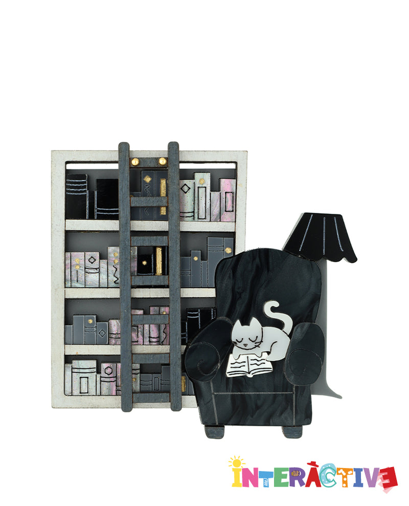 Cat’s Reading Hours Brooch -Interactive-