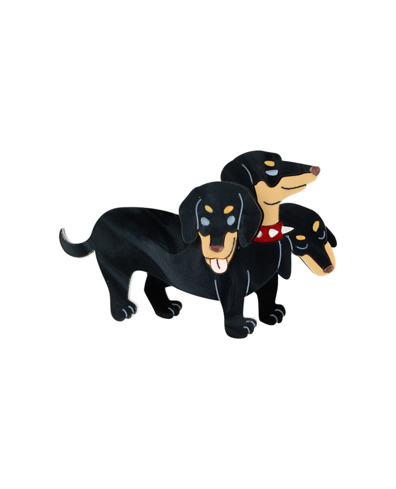 Cerberus, the 3 Headed Dachshund Brooch