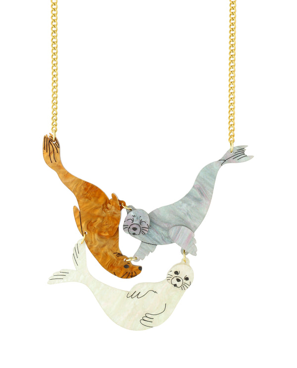 Cheerful Seal Trio Necklace