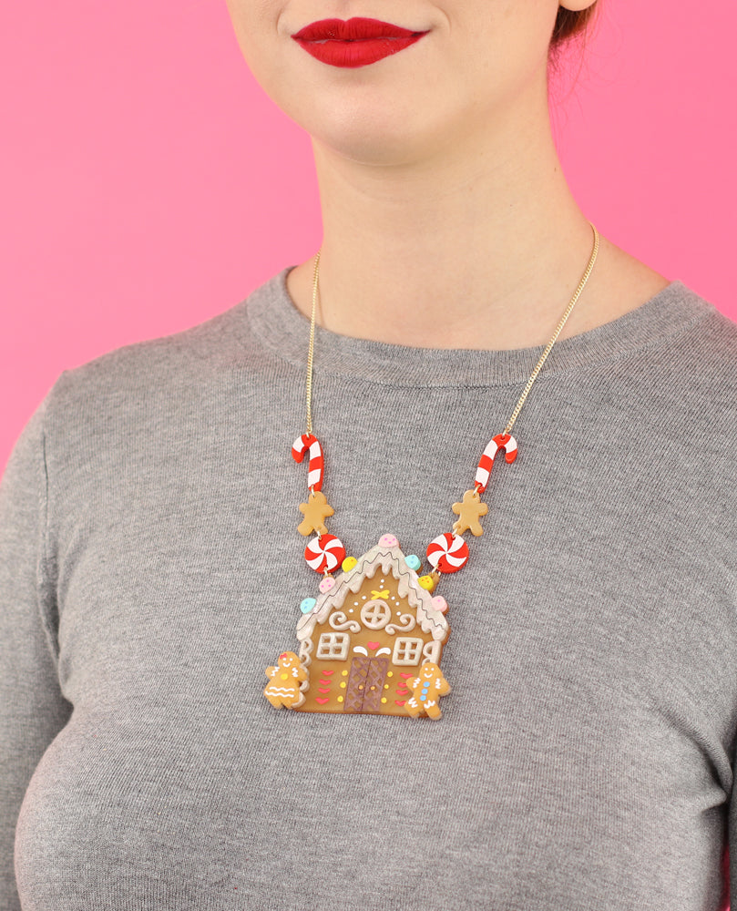 Christmas gingerbread house necklace