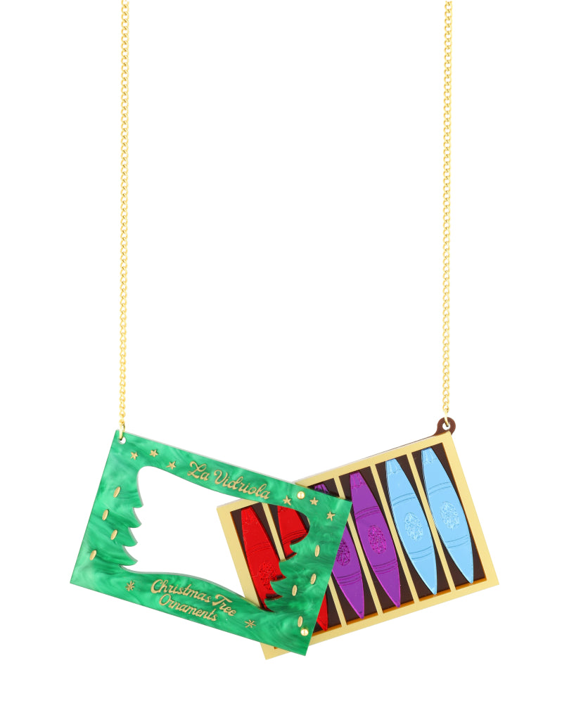 Christmas tree ornaments box necklace