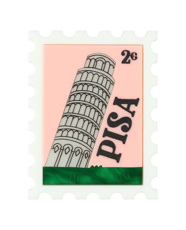 Ciao from Pisa Stamp Brooch