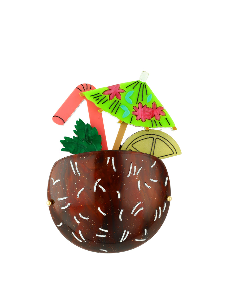 Coconut Drink from the Tropics Brooch