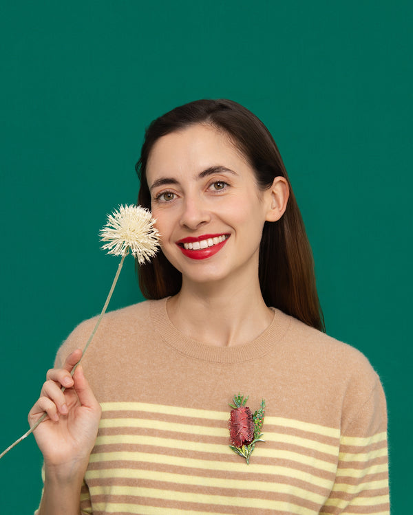 Crimson Bottlebrush Bloom Brooch