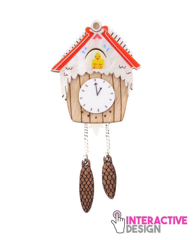 Cuckoo Christmas Clock brooch -interactive-