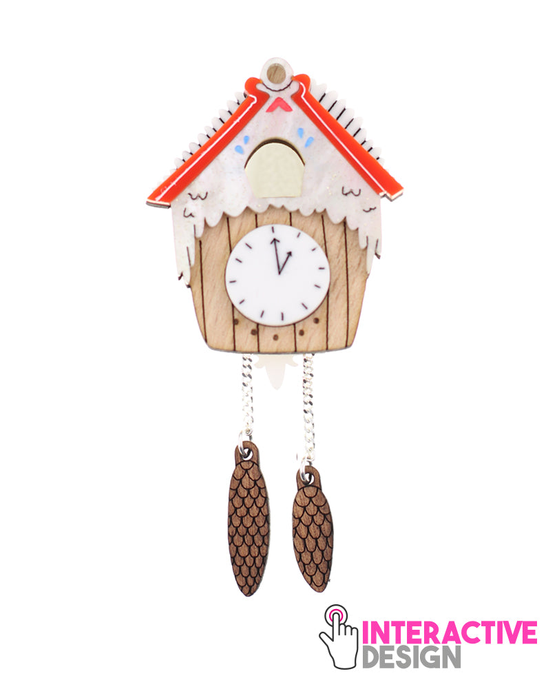 Cuckoo Christmas Clock brooch -interactive-