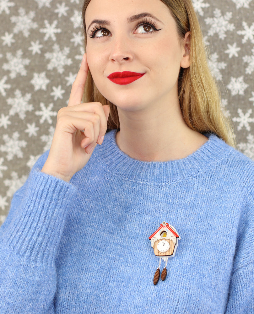Cuckoo Christmas Clock brooch -interactive-