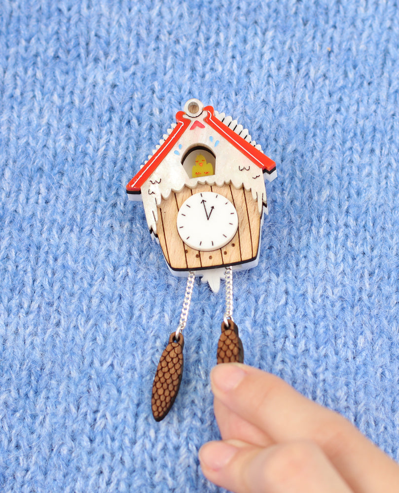 Cuckoo Christmas Clock brooch -interactive-