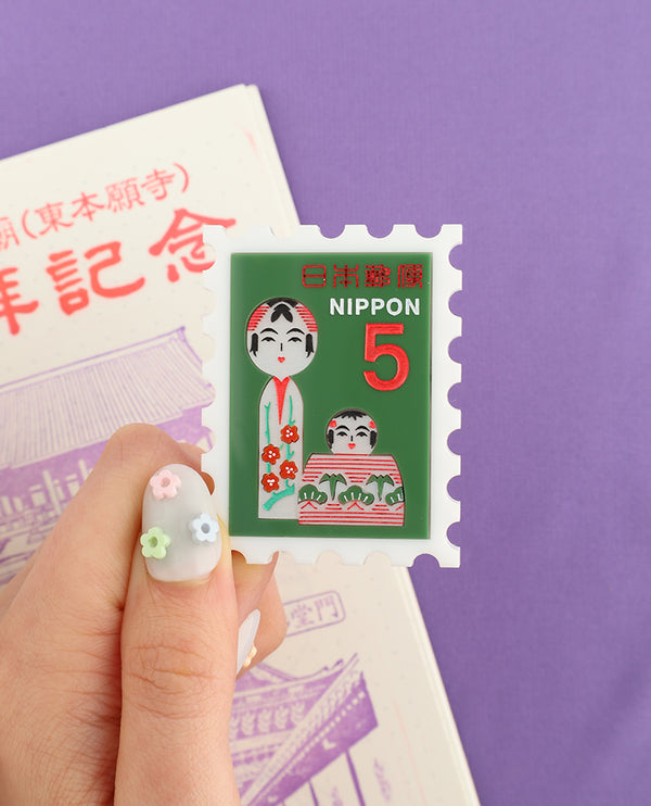 Cute Kokeshi Dolls Stamp Brooch