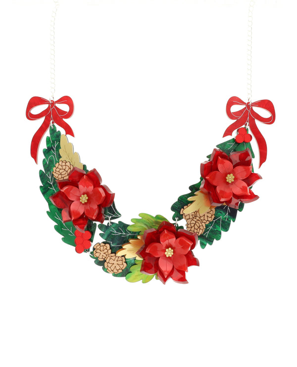 Elegant Christmas Wreath Statement  Necklace