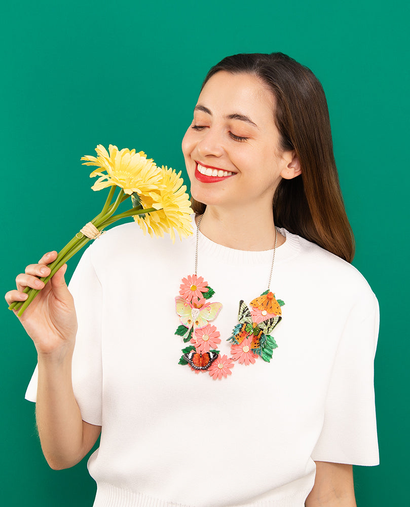 Enchanted Floral Butterflies and Moths Necklace