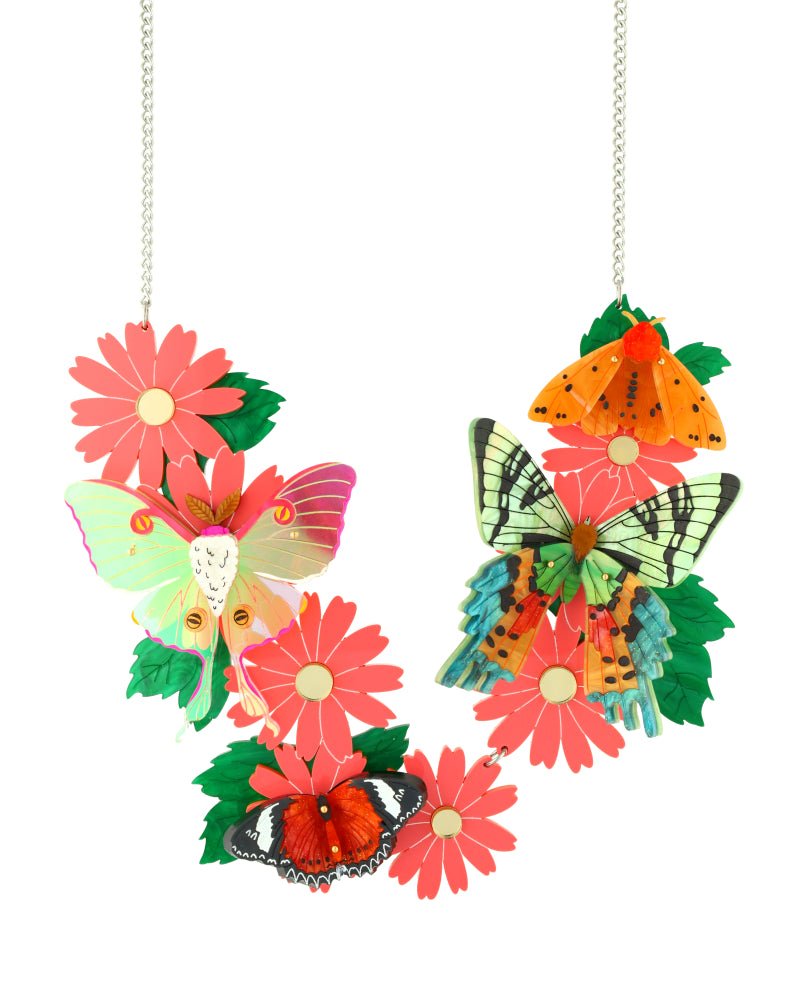 Enchanted Floral Butterflies and Moths Necklace