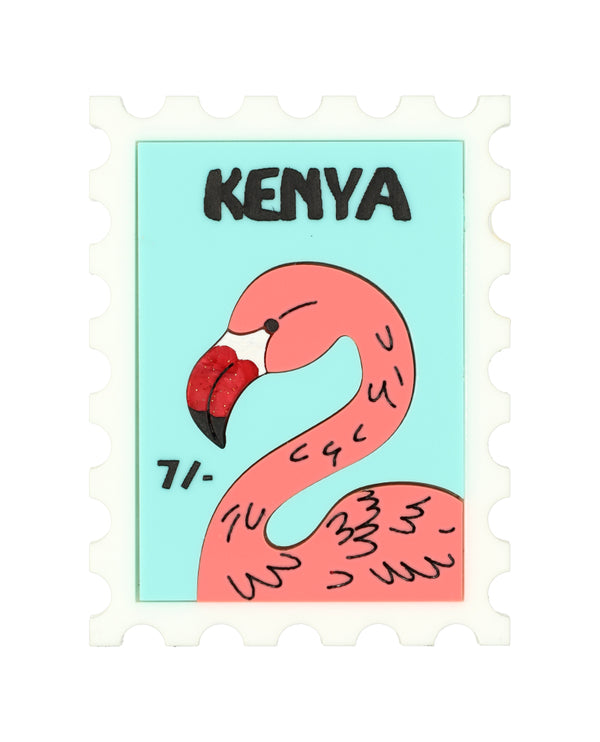 Fabulous Flamingo in Kenya Stamp Brooch