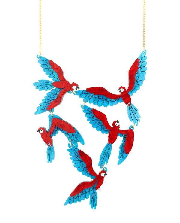 Fabulous Flock of Macaw Parrots Necklace
