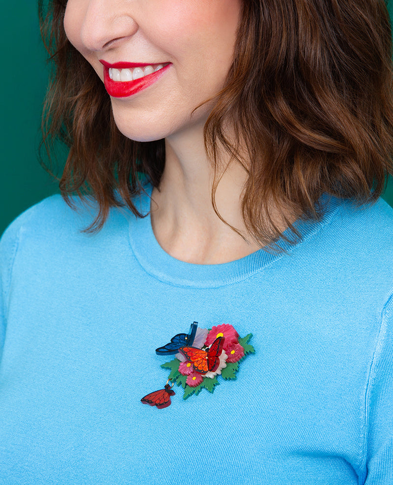 Fluttering on Flowers Brooch