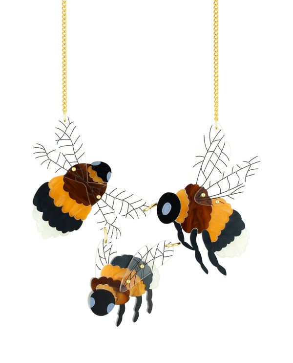 Fuzzy Bumblebee Trio Necklace