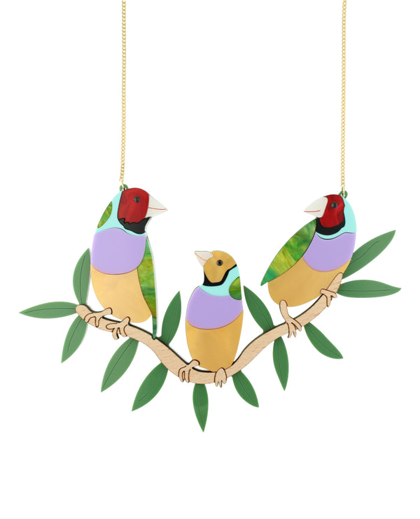 Gouldian Finch Birds Singing Necklace