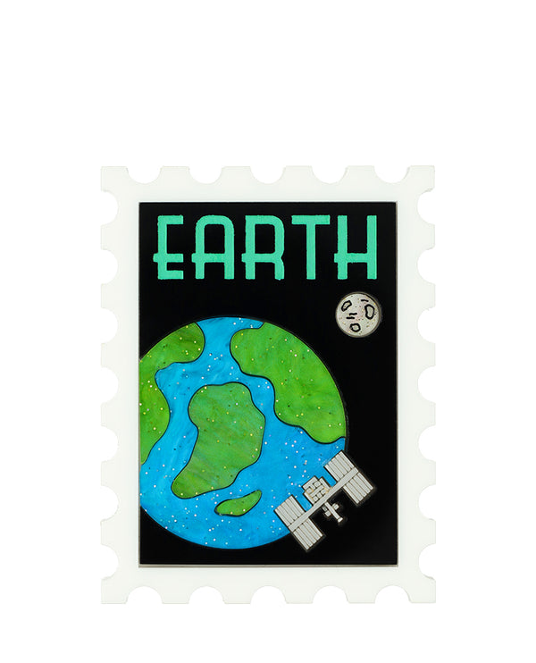 Hello Earthlings Stamp Brooch